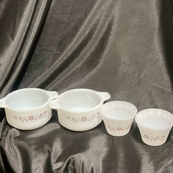 PYR-O-REY DYNAWARE Termocrisa Milk Glass Brown Daisy Ramekins (2) & Cups (2) - Picture 11 of 11